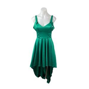 Sequin Hearts Green Silk Satin Cold Shoulder Fit & Flare High Low Dress Size S